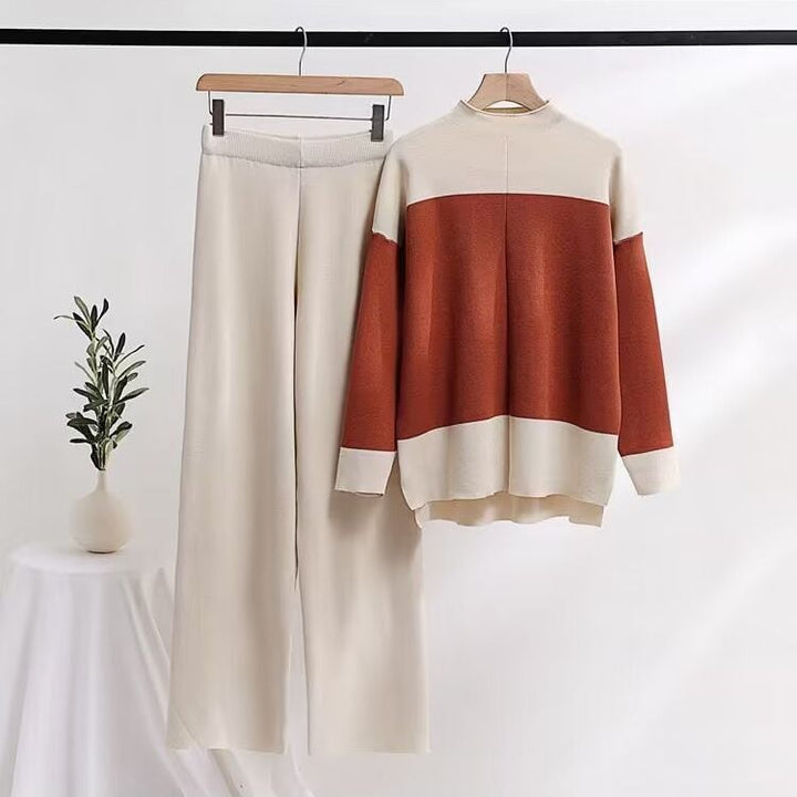 【set】配色ニットトップス+ストレートパンツセット　M17709