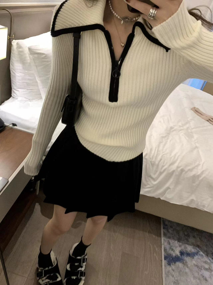 【tops】ファスナーニットトップス　M26552