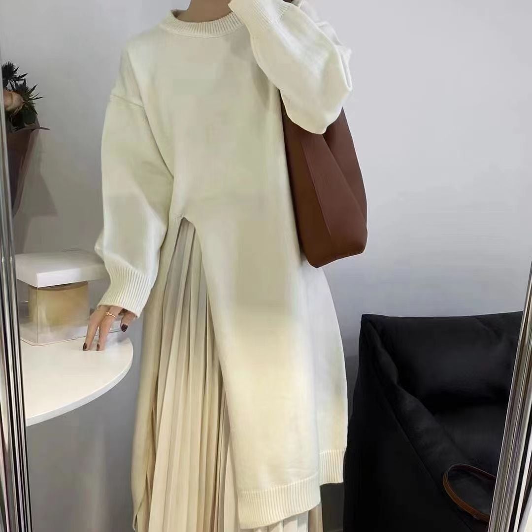 【dress】スリット無地ニットワンピース　M18038