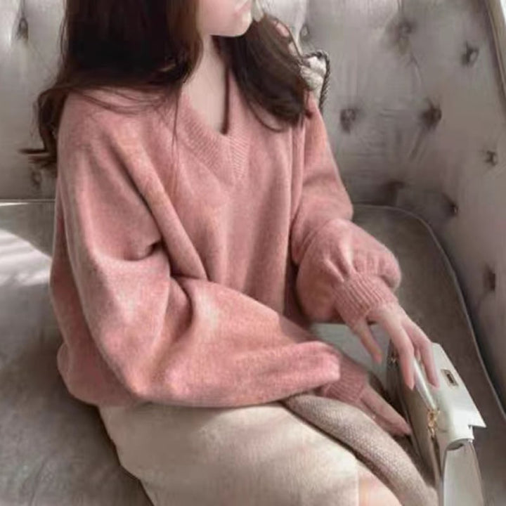【tops】Vネック無地ニットセーター　M18102