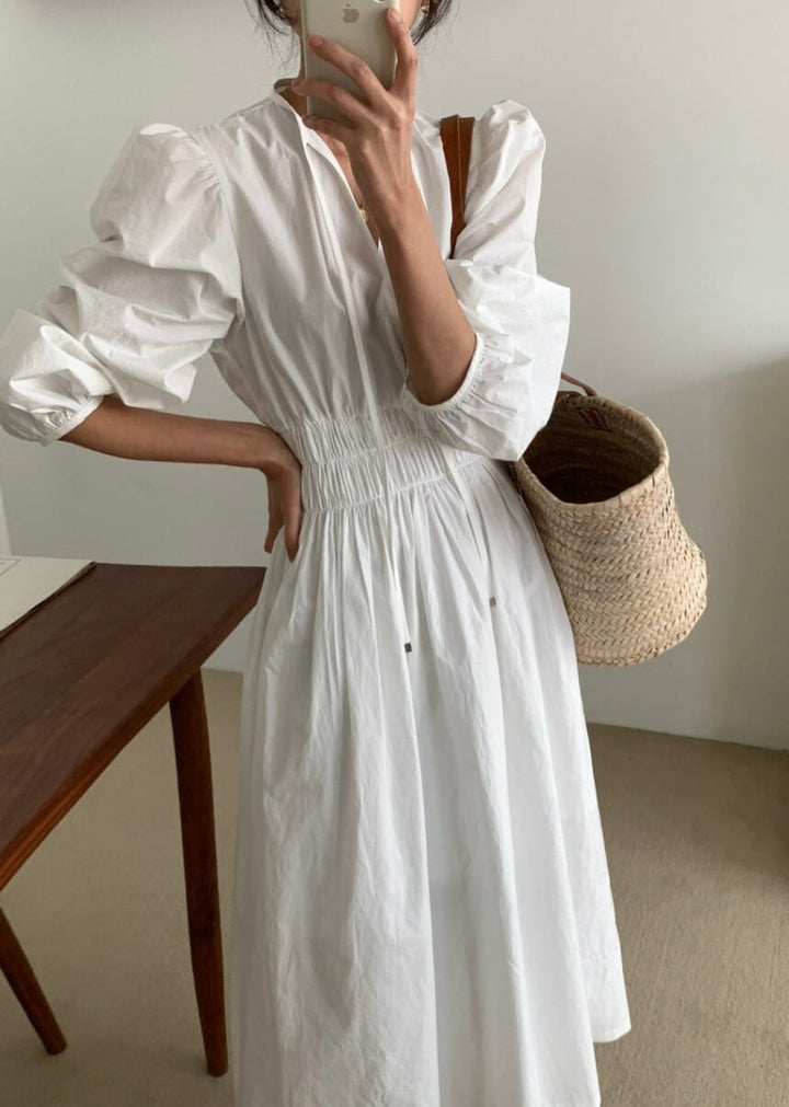 【dress】パフスリーブウエストギャザーワンピース　N2974