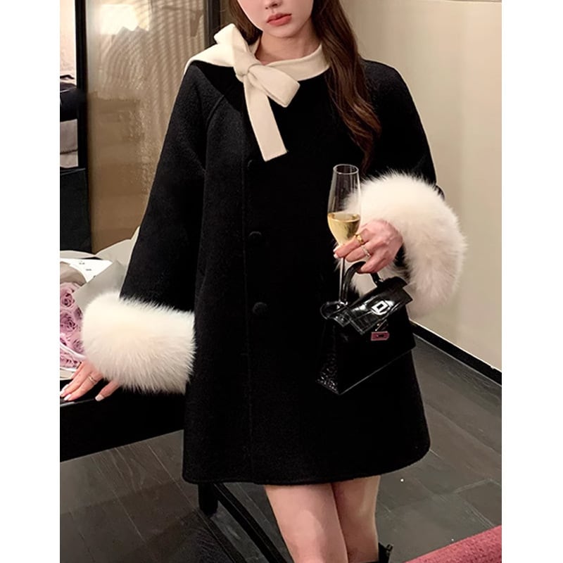 【outer】袖ファーケープコート　M27476