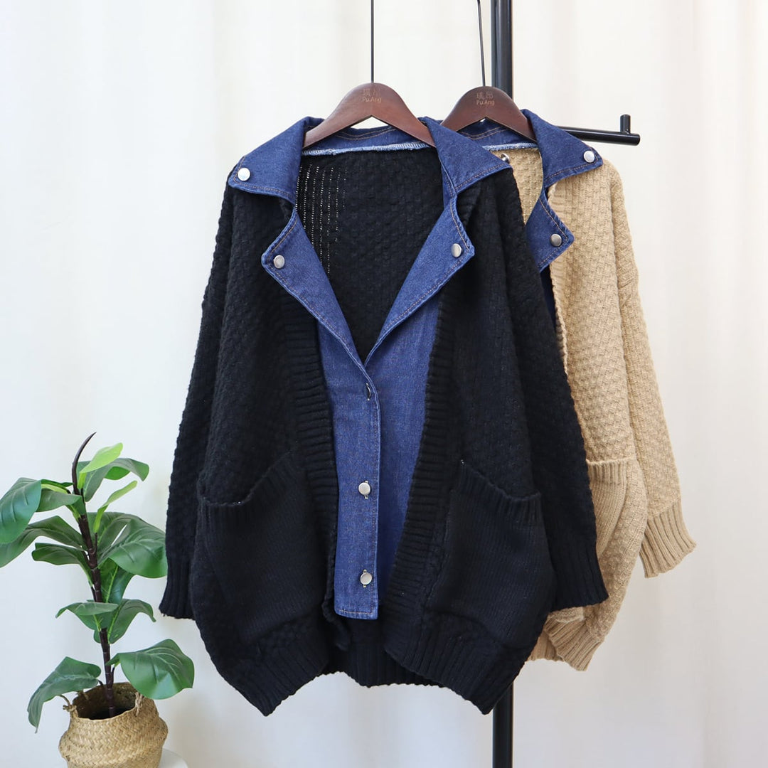 【outer】デニムドッキングニットカーデ　M18073
