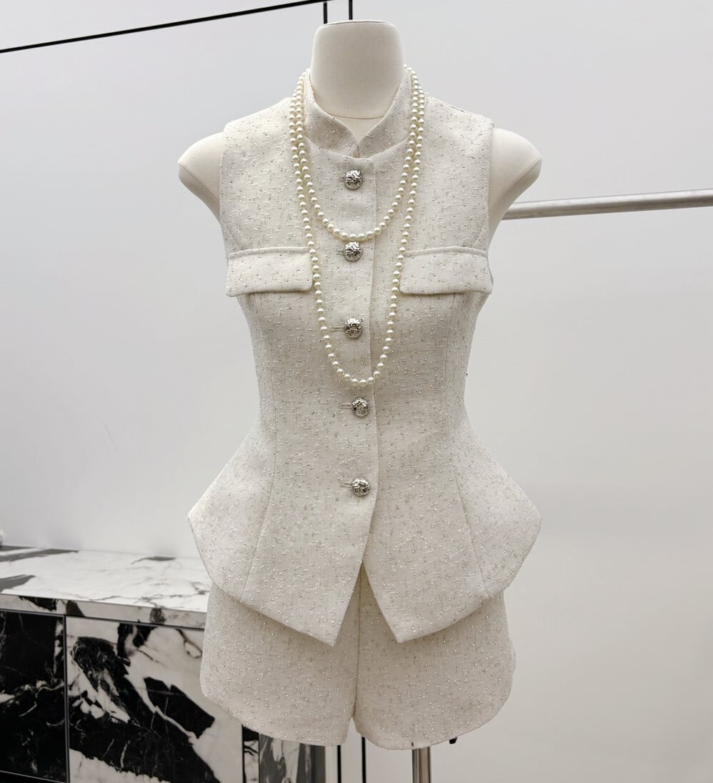 【set】ペプラムノースリーブトップス×ショートパンツセット     N3561