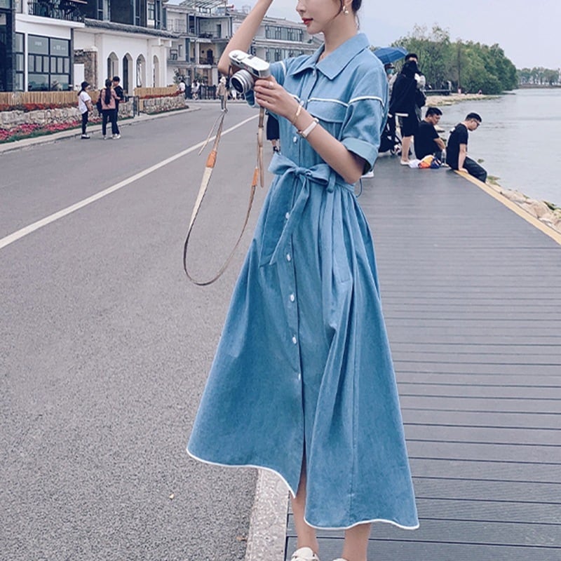 【dress】人気上昇中 ファッションデニムシャツワンピース　M16996