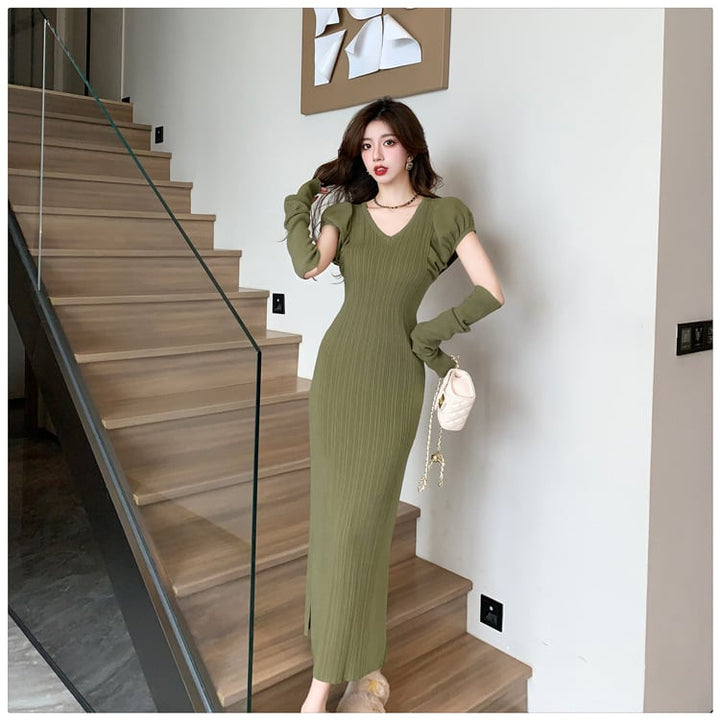 【dress】スリットワンピースアームカバー付き　M18188
