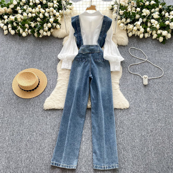 【set】シャツトップス×サロペットデニムパンツセット　M29710