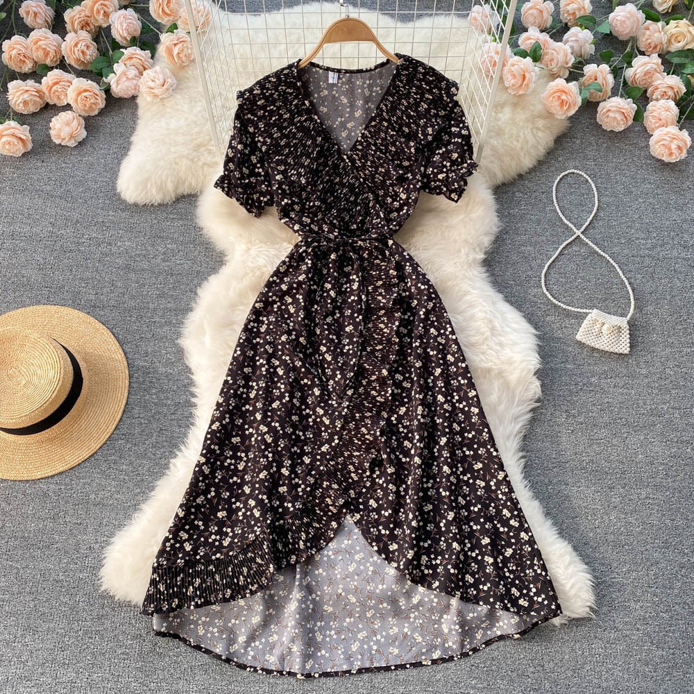 【dress】優しい雰囲気スウィート花柄ワンピース着瘦せ　M17382