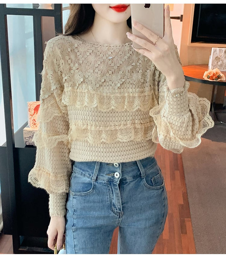 【tops】レースドッキングフリルトップス　M18402