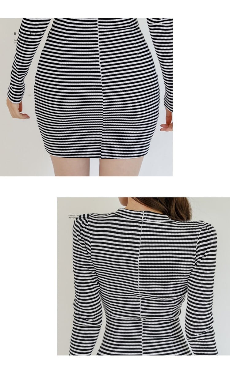 【dress】ボーダー柄リボン付きニットワンピース　M18084