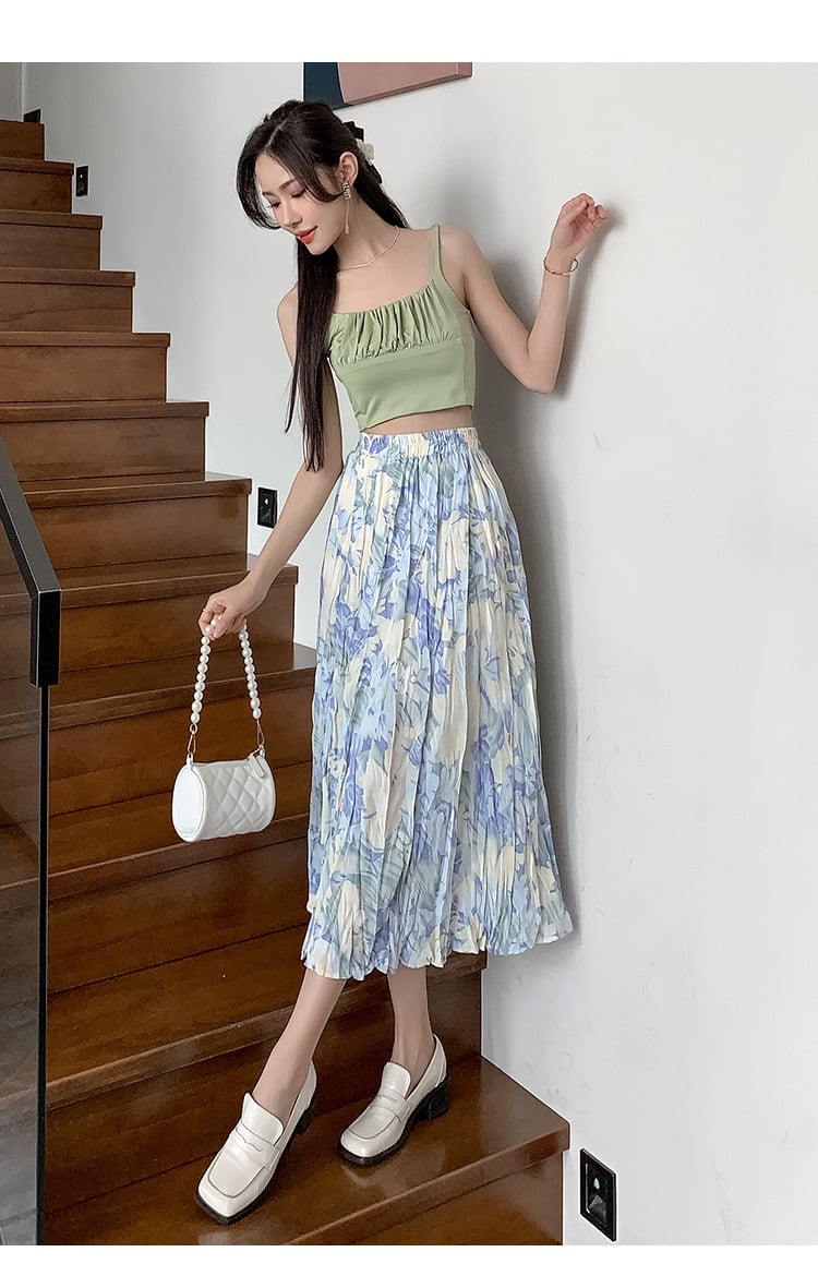 【bottoms】話題沸騰中 オシャレプリーツ花柄スカート　M17036