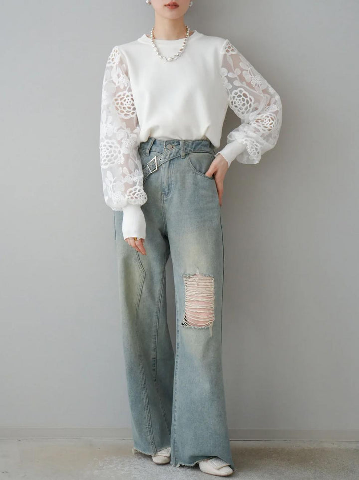 【tops】レース切り替えトップス　M29484