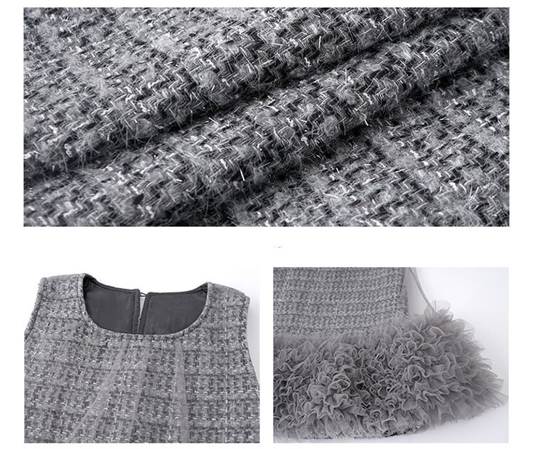 【dress】チュールフリルツイードノースリーブミニワンピース　N3523