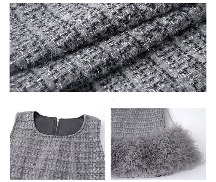 【dress】チュールフリルツイードノースリーブミニワンピース　N3523