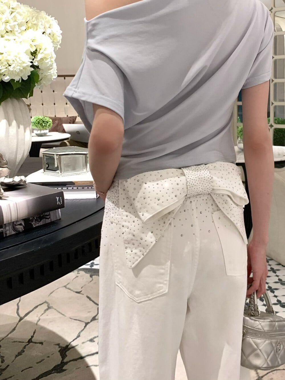 【bottoms】スパンコール付きバックリボンデニムパンツ　N3544
