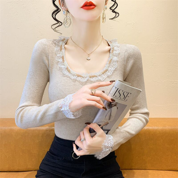 【tops】レース切り替えニットトップス　M28837