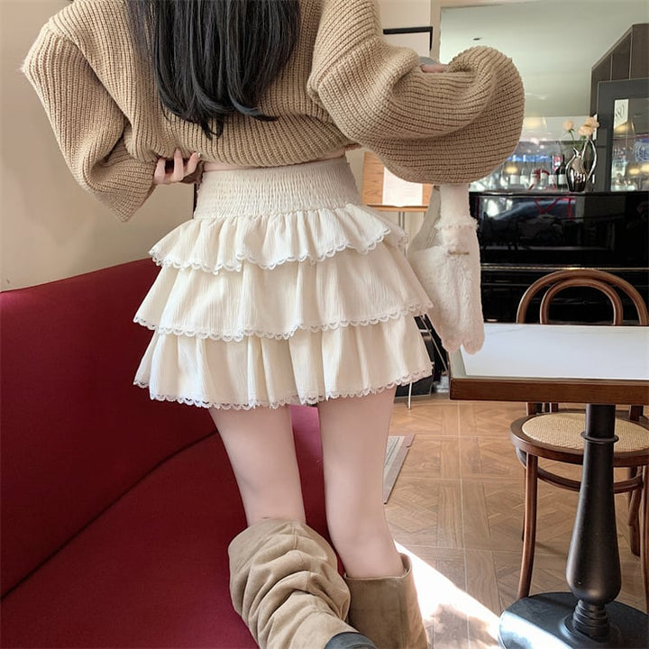 【bottoms】リボン付きレース切り替えスカート　M28257