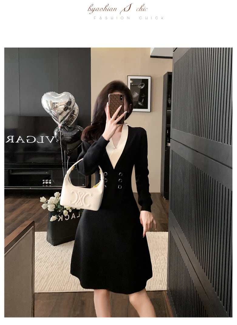 【dress】Vネックニットワンピース　M18286