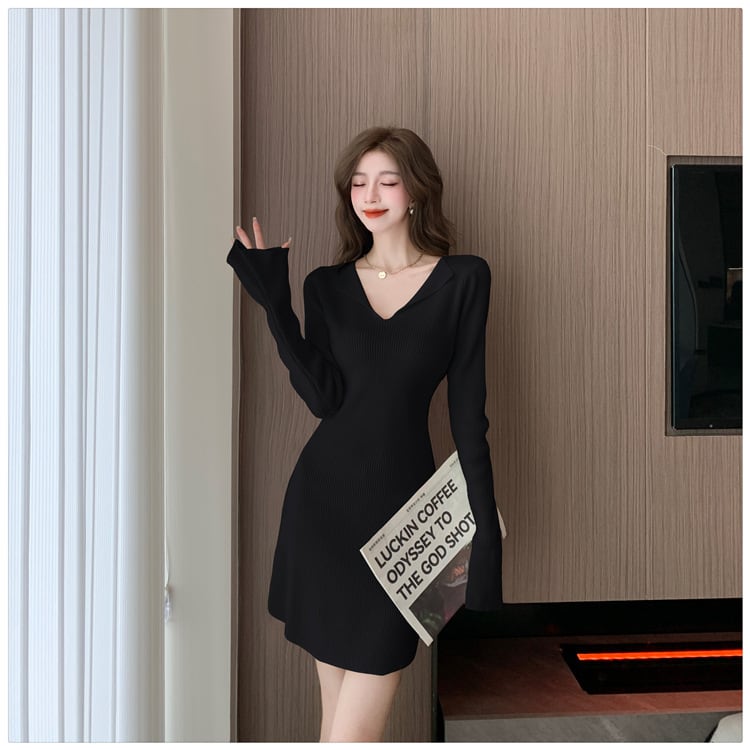 【dress】Vネックニットワンピース　M18381