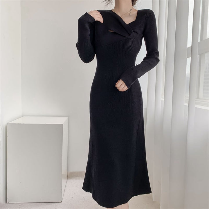 【dress】細身効果抜群♪エレガントニットワンピース　M17484