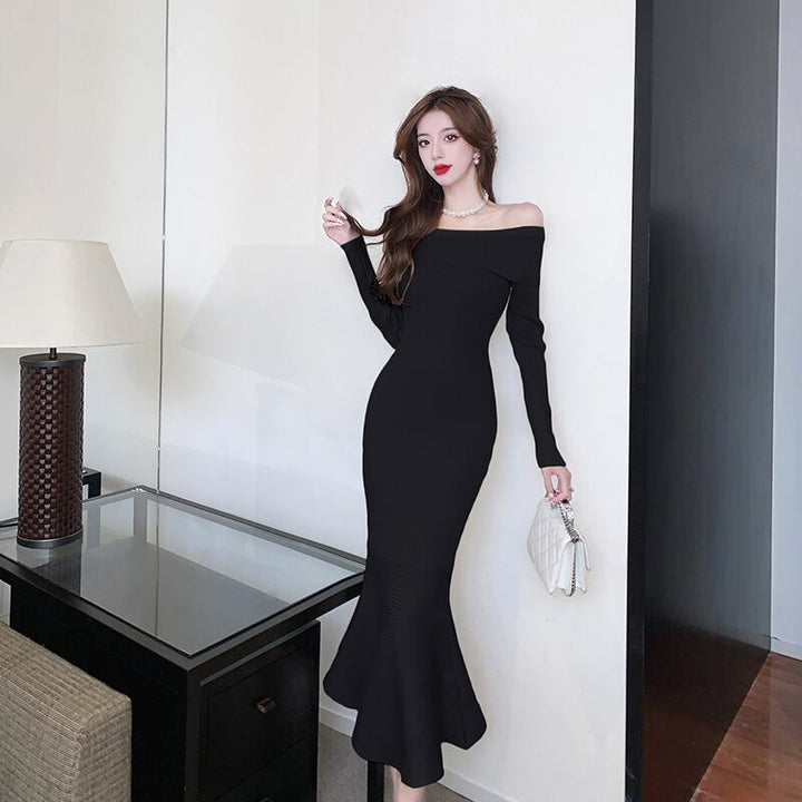 【dress】オフショルダーマーメイドニットワンピース　M17904