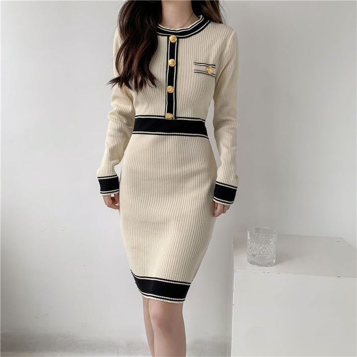 【dress】韓国系超人気エレガントニットワンピース　M17485