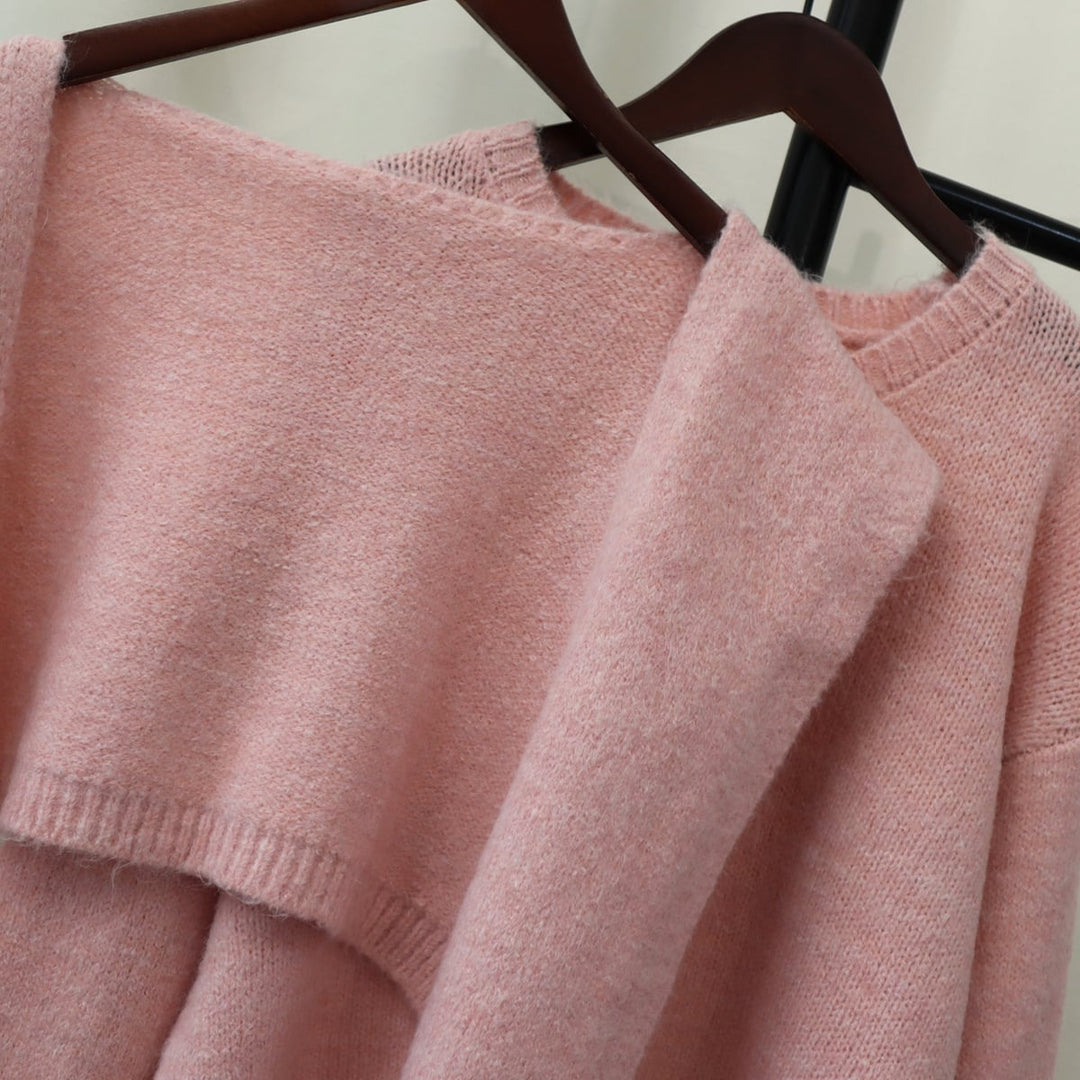 【tops】クルーネックニットセーターマフラー付き　M18174