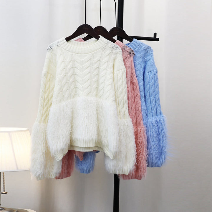 【tops】クルーネックシャギーニットセーター　M18065