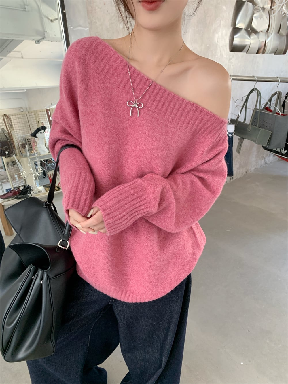 【tops】オフショルダーニットセーター　M26982