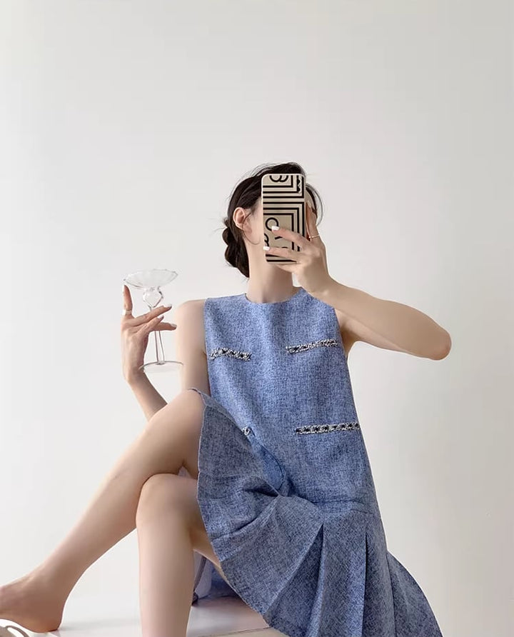 【dress】ノースリーブプリーツワンピース Q8361