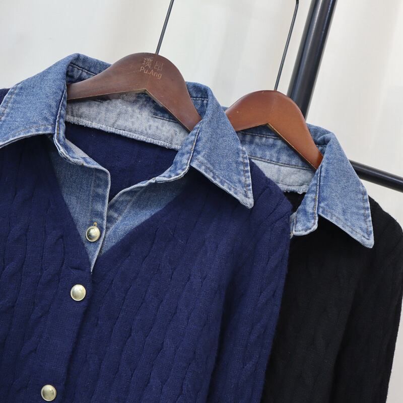 【outer】デニムドッキングニットカーディガン Q7591