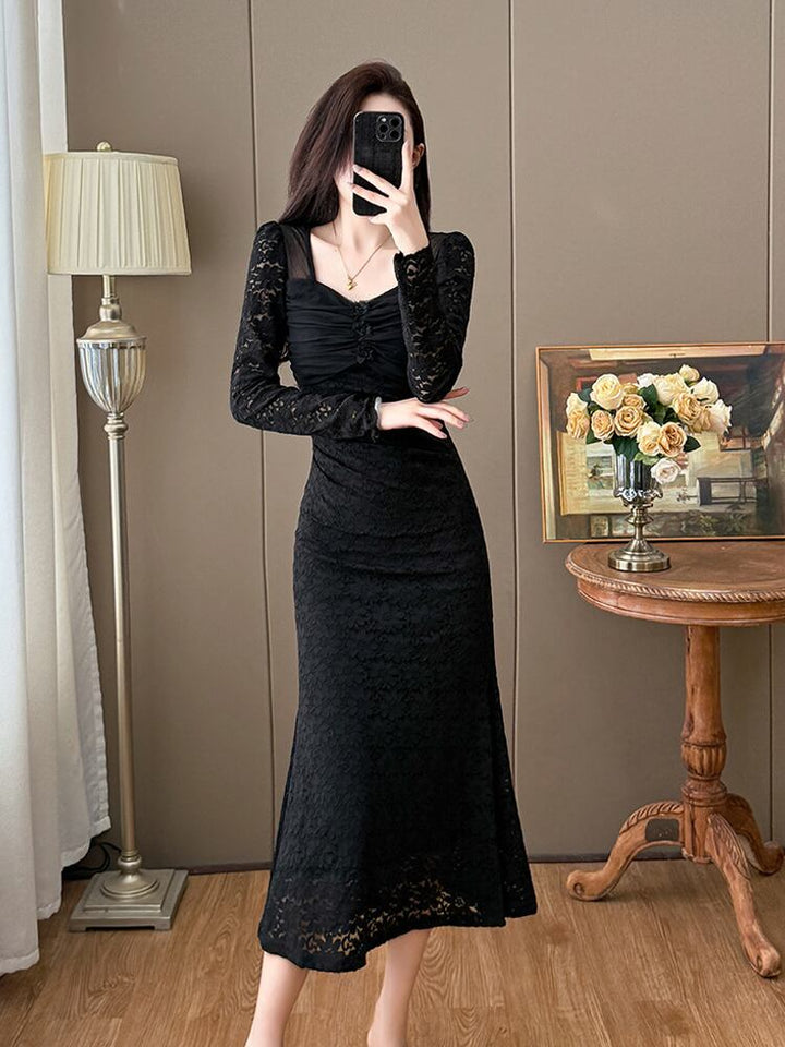 【dress】チュールドッキングレースワンピース Q7499
