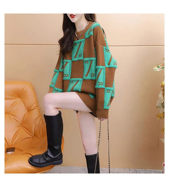【tops】配色切り替えニットセーター　M29165