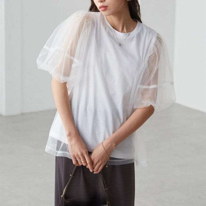 【tops】チュールコンビTシャツ　M30196