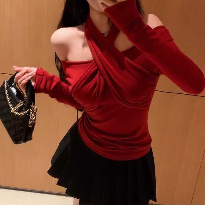 【tops】3色展開クロスホルターネックトップス Q7922