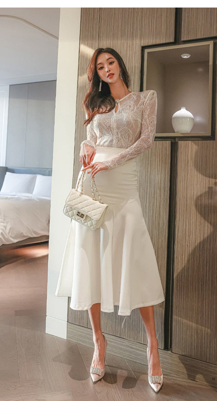 【dress】レースドッキングフリルワンピース　M18406