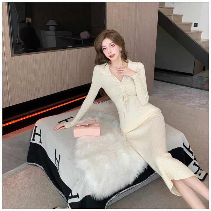 【dress】折り襟ニットワンピース　M18297