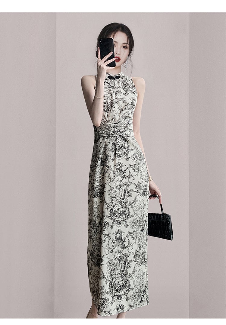 【dress】韓国系ノースリーブプリントワンピースおしゃれ　M17313