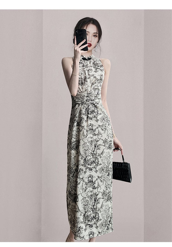 【dress】韓国系ノースリーブプリントワンピースおしゃれ　M17313
