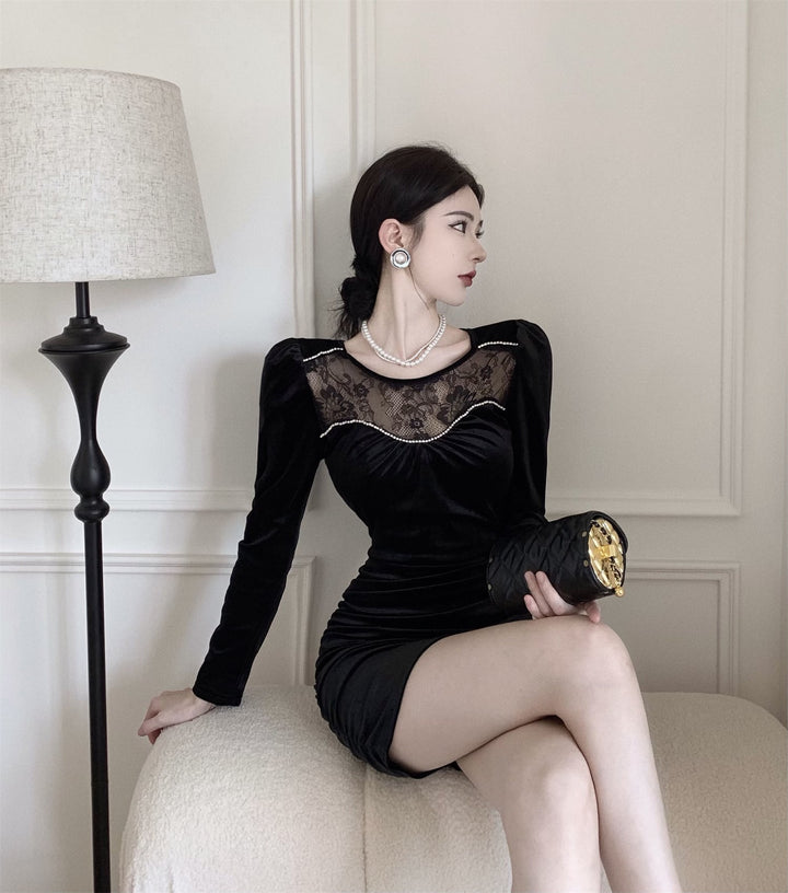 【dress】レース切り替えデートワンピース　M26639