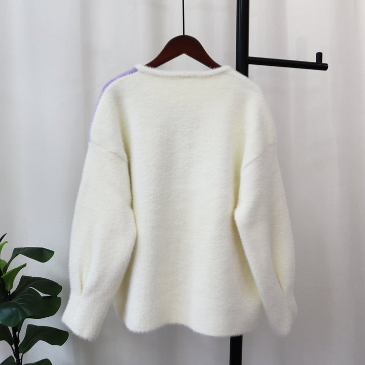 【outer】クルーネック配色ニットカーデ　M18313