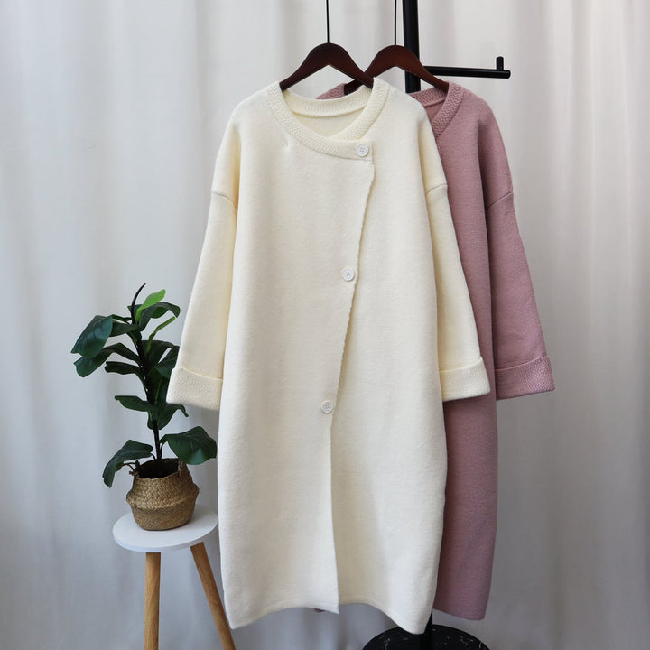【outer】ロング丈ボタンデザインニットカーデ　M18191