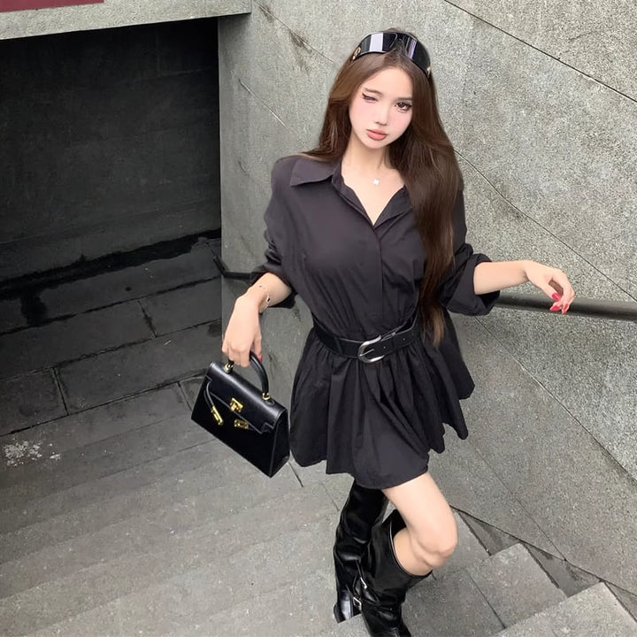 【dress】ベルト付きシャツワンピース Q7904
