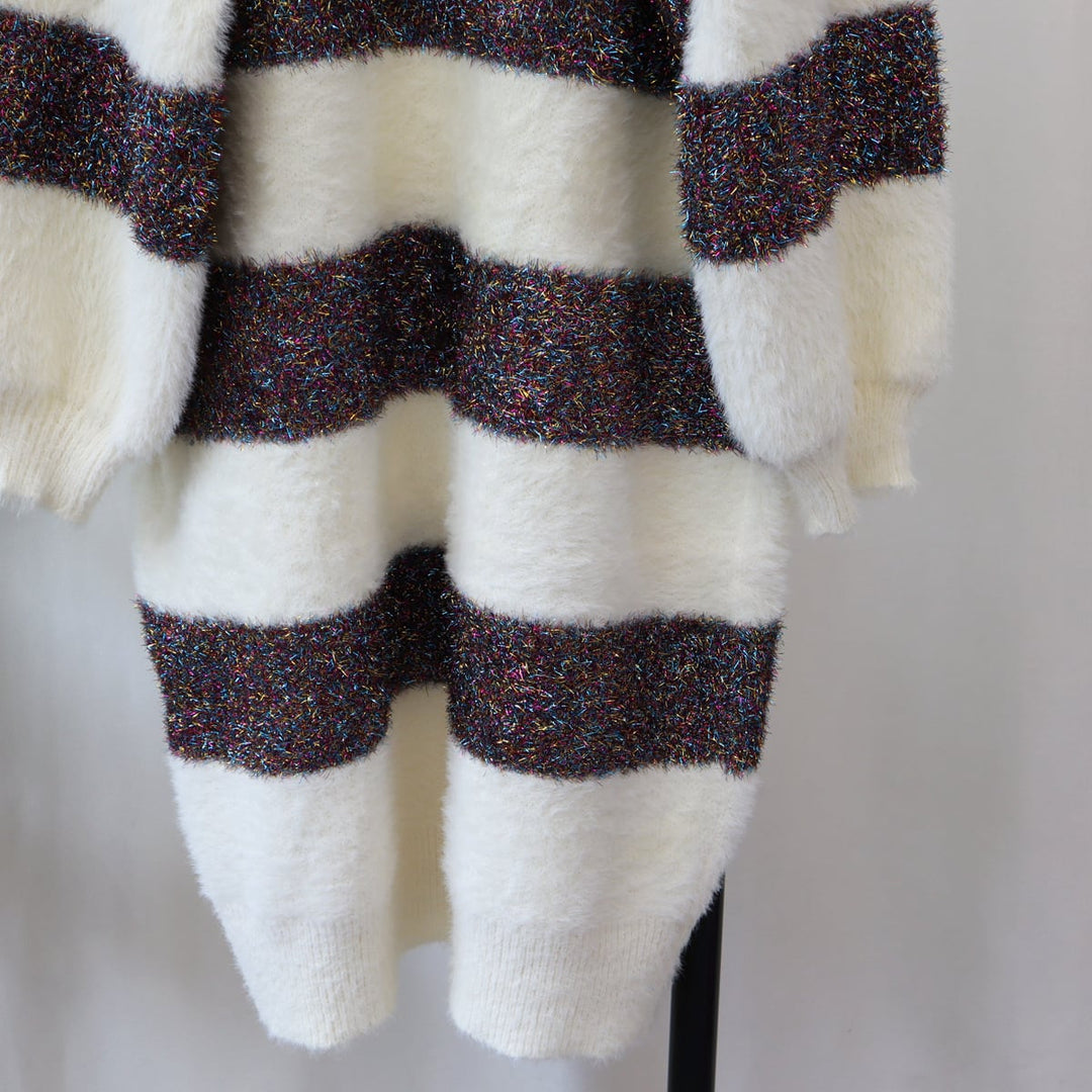 【outer】ボーダー柄Vネックニットカーデ　M18176