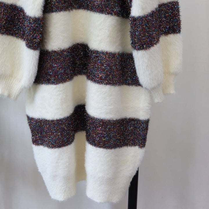 【outer】ボーダー柄Vネックニットカーデ　M18176