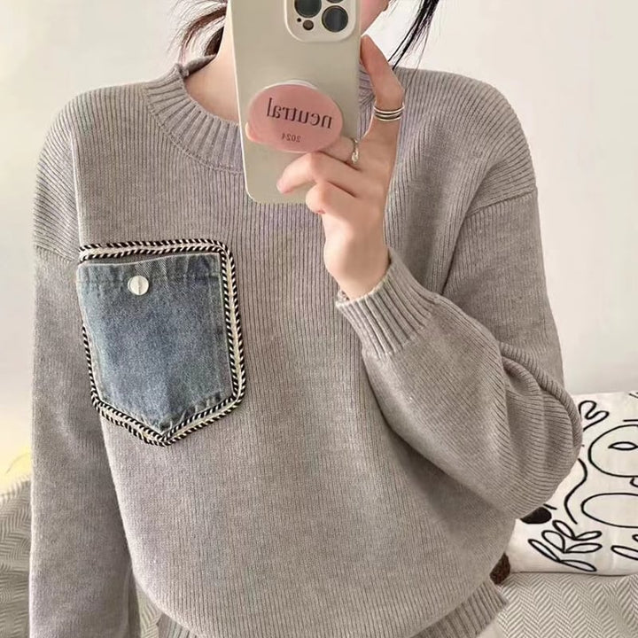 【tops】デニムポケット付きセーター Q6370