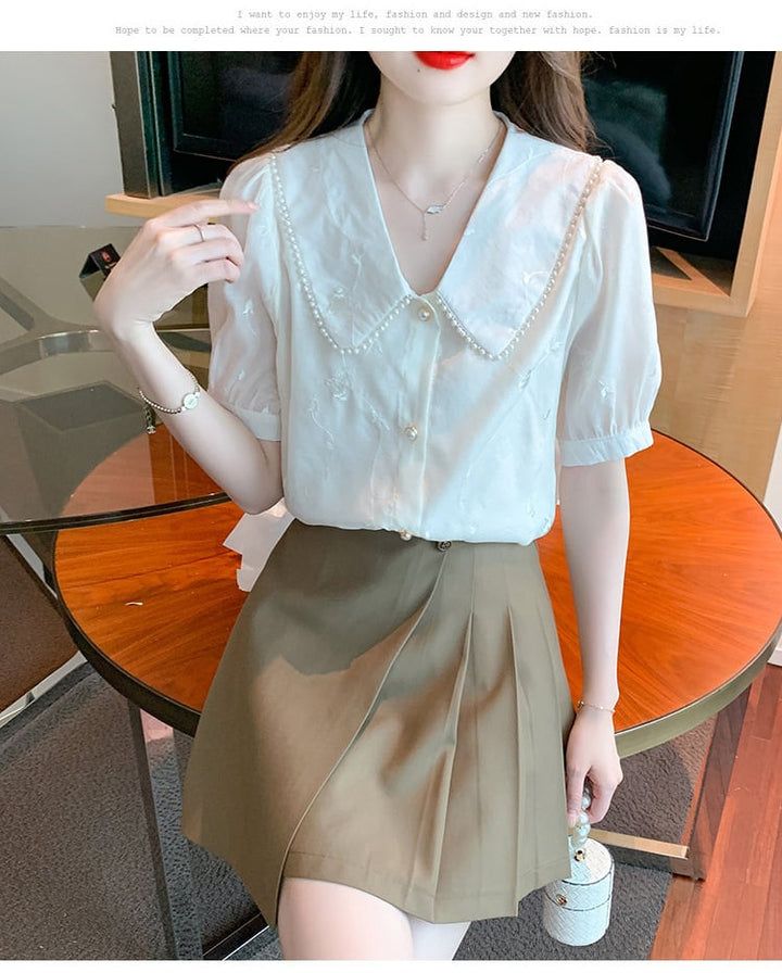 【tops】大人らしい スウィートレースシャツトップス　M17037