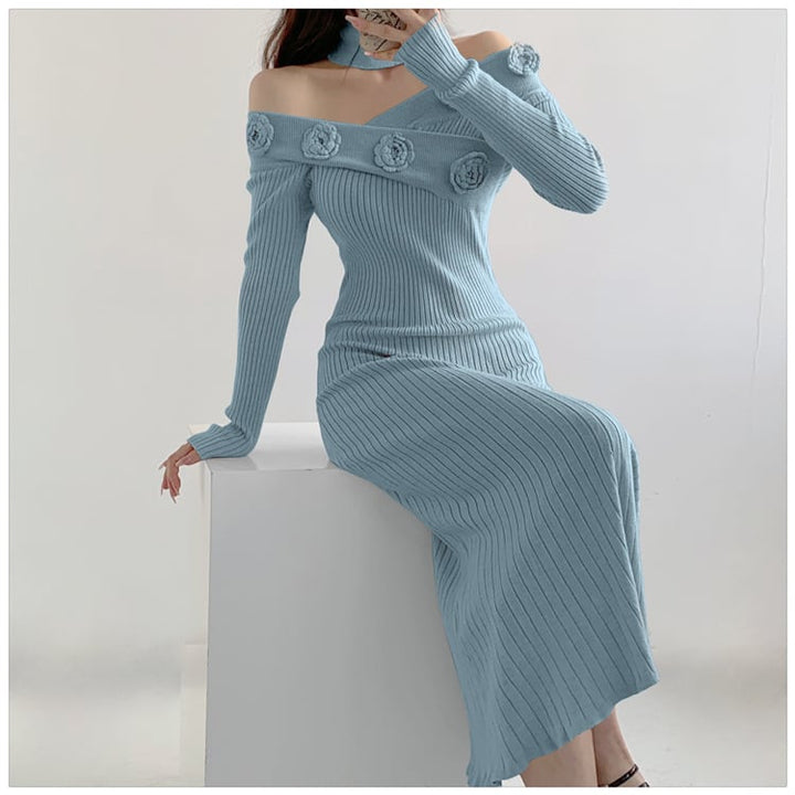 【dress】ボートネックニットワンピース　M18127