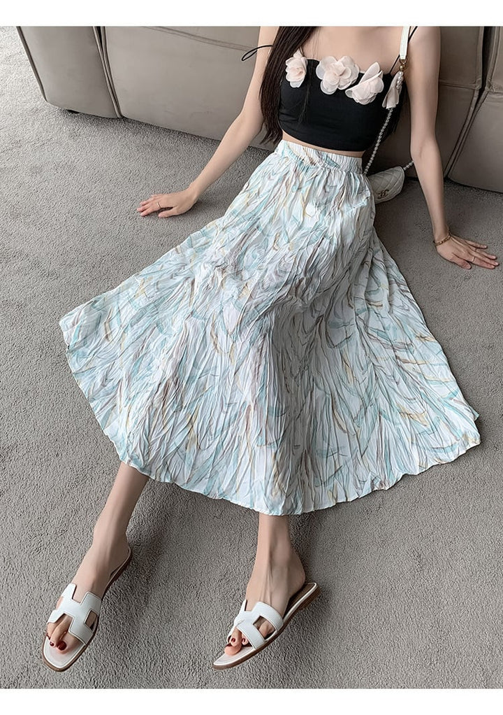 【bottoms】話題沸騰中 オシャレプリーツ花柄スカート　M17036