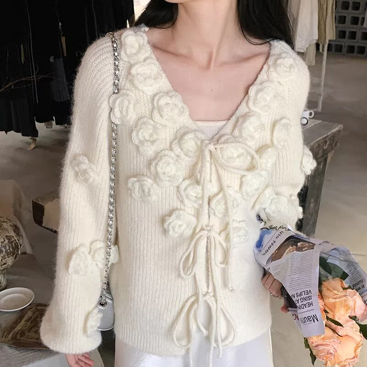 【tops】立体感フラワーニットトップス Q7782